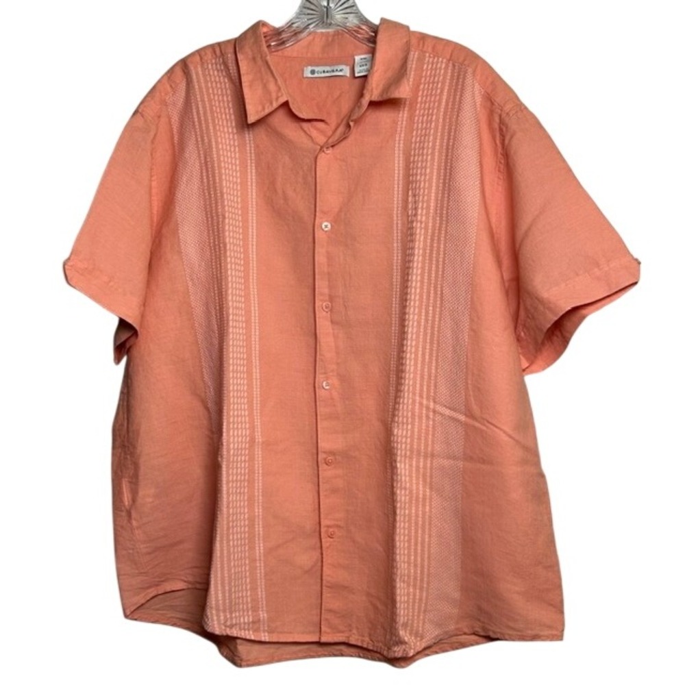 Cubavera Men's Peach Linen/Cotton Guayabera Button Up Short Sleeve Shirt XXL